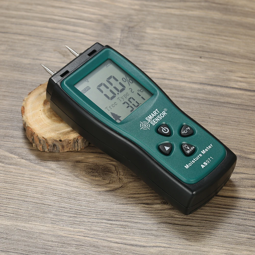 Handheld Two Pins Digital Wood Moisture Meter Wood Humidity Tester Timber Damp Detector with LCD Display Probe Range 2%~70%