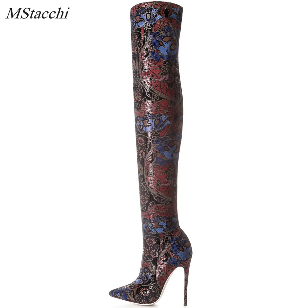 

Mstacchi Retro Embroider High Boots Women High Heels For Spring Autumn Fashion Shoes Woman Over The Knee Boots Lare Size 33-43