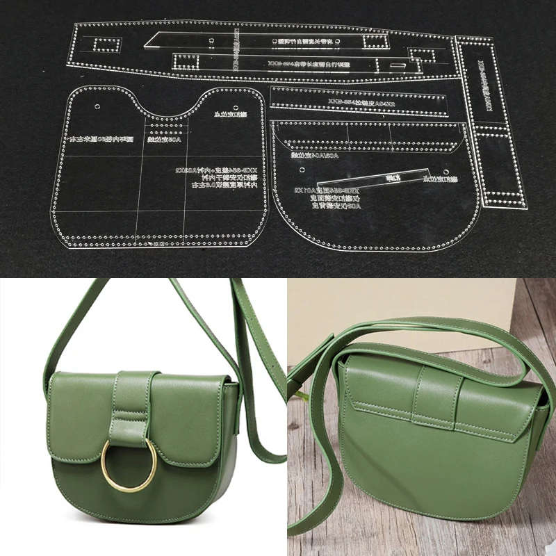 

Handmamde Woman Shoulder Bags Acrylic Template Leather Pattern DIY Hobby Leathercraft Sewing Pattern Stencils 16.5x13.5x7cm