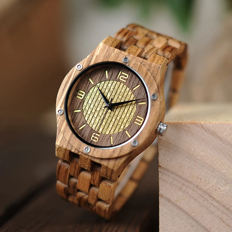 BOBO BIRD Q01 Whole Set Zebra Wood Mens Watch Unique Screws Design Causal Quartz Wristwatch for Male in Wooden Box