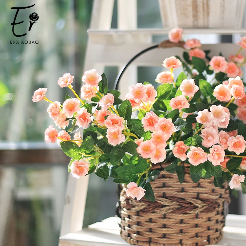 

Erxiaobao Lovely 5 Heads Mini Pink Yellow Purple Roses Artificial Flowers Fake Silk Flower Plants for Wedding Home Decor