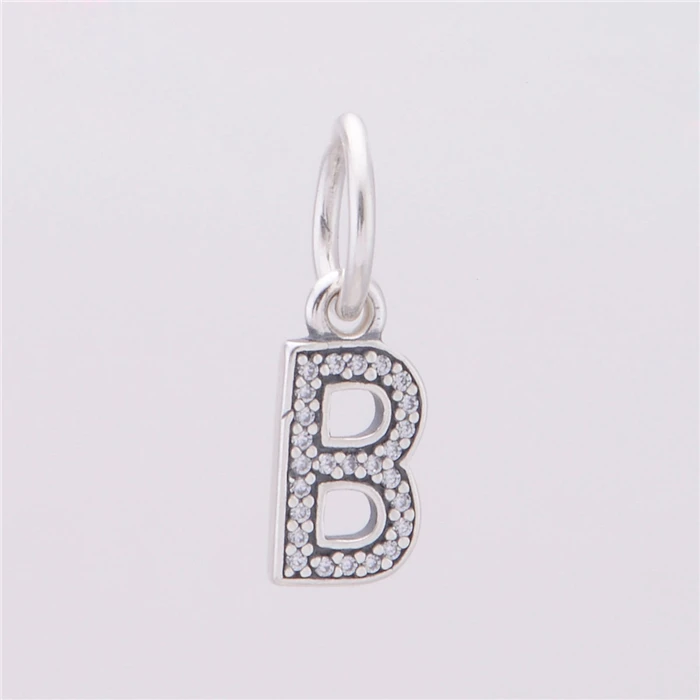 Authentic 925 Sterling Silver Bead Letter B Dangle Women Charm with CZ