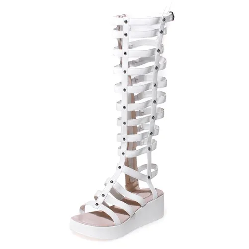 2017 Brand New Rome Gladiator Sandals Woman Cut Out Leather Wedge Mid