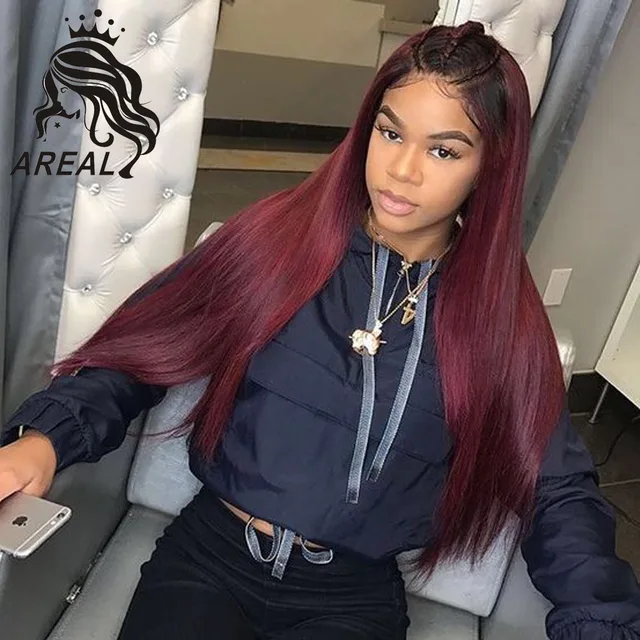 13x6 Deep Part Lace Front Human Hair Wigs Pre Pluck Ombre 99J Red