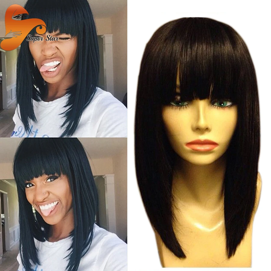 Buy Silky Straight Human Hair Bob Wigs With Bangs