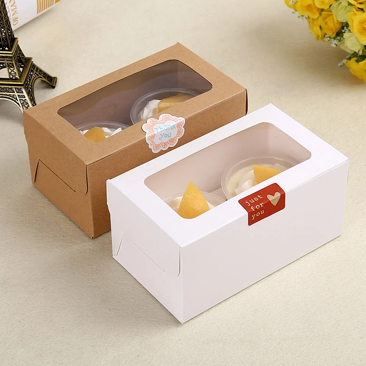 scatole per torte Scatola per cupcake muffin cartone kraft vintage con finestrella 12 pezzi cartone con grande finestra macarons in cartone torte muffin 16 x 9 x 7,5 cm per biscotti