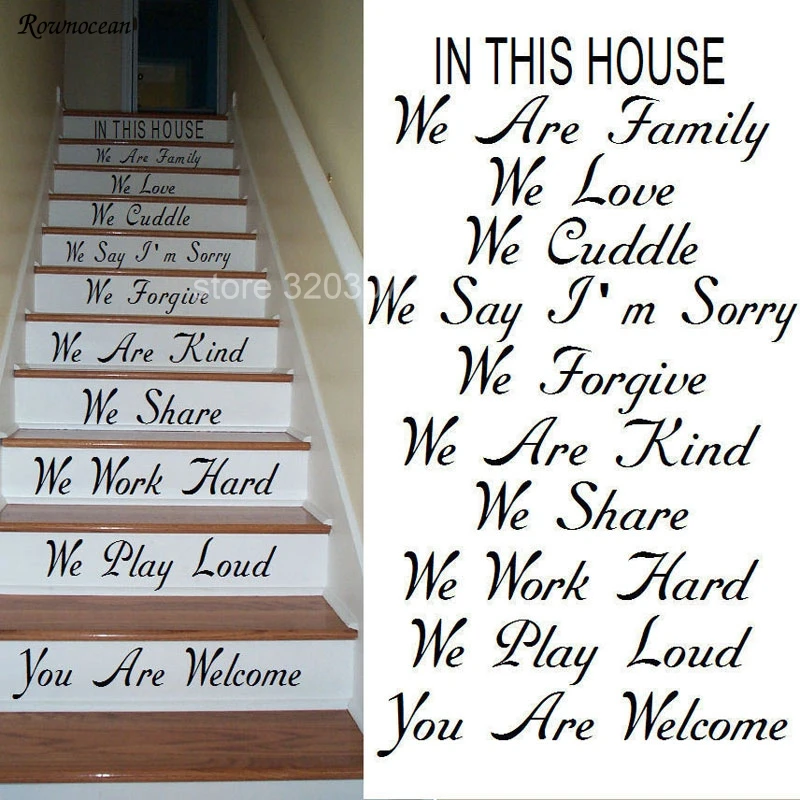 

New Design Stair Riser Stickers In This House Family Rules Home Decor Quotes Vinyl Wall Decal Decorative Adesivo De Parede Z200