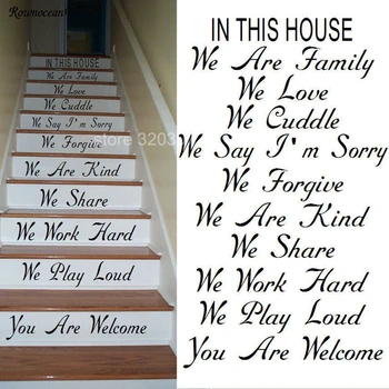 

New Design Stair Riser Stickers In This House Family Rules Home Decor Quotes Vinyl Wall Decal Decorative Adesivo De Parede Z200