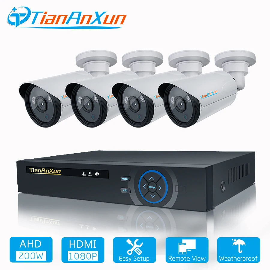 

TIANANXUN Security Camera System 4ch CCTV System DVR DIY Kit 4 x 1080P Security Camera 2.0mp Camera Surveillance System