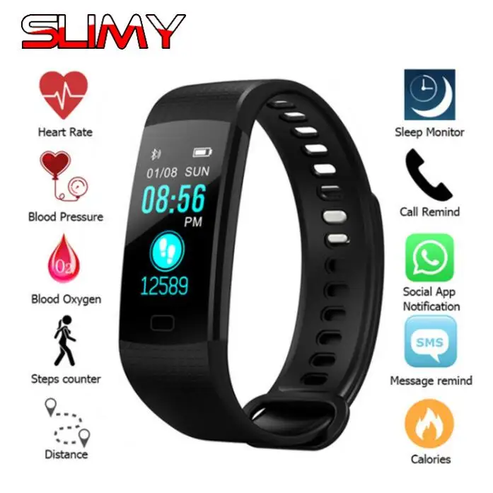 

Slimy Smart Watch Heart Rate Sport Fitness Tracker Y5 Smartwatch Color Screen Blood Pressure for IOS Android Phone PK Miband 3