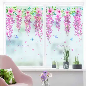 

Custom size lilac summer window sticker balcony sill bedroom light translucent bathroom living room bathroom glass film