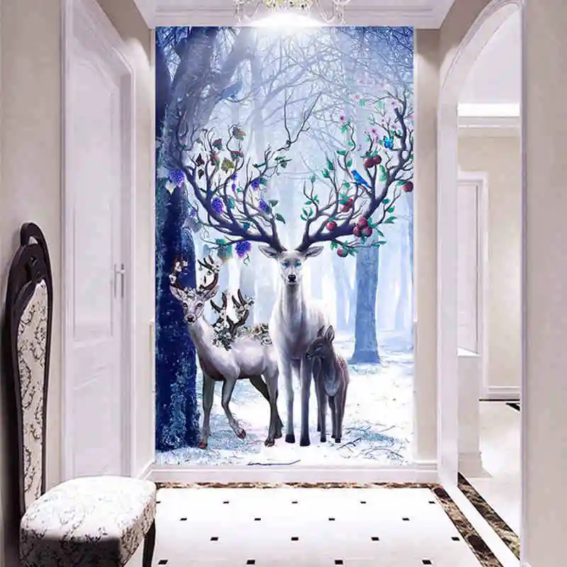 

QIANZEHUI,DIY Diamond Embroidery,Round Diamond Nordic elk deer Full rhinestone Diamond painting cross stitch,needlework