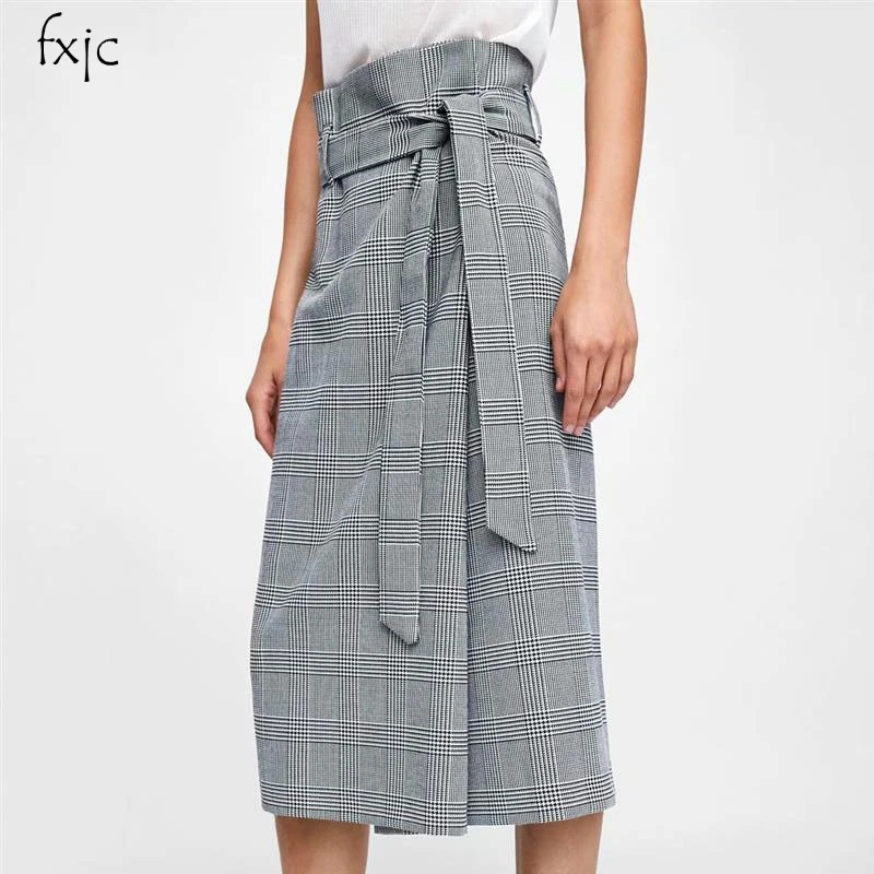 

Fashion Autumn Bow Decoration Houndstooth Sarong skirt Elegant Lady Belt Belt Skirt 2018 Women Skirt P100