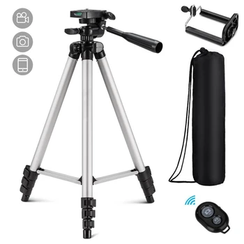 

Protable Camera Tripod Stand with Rocker Arm for iPhone Samsung Canon Nikon Sony DSLR Camera 50-Inch Lightweight Tripod with Bag