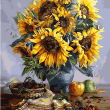 Diy Цифровая живопись, Подсолнух, домашние декоративные настенные картины, живопись на холсте для гостиной, Безрамная, 40X50 см, AOP066