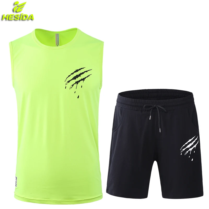 

2pcs Running Set Men T Shirt Shorts Tank Top Football Soccer Basketball Jersey Sport Wear Suit Sportswear Men's Fitness Clothing
