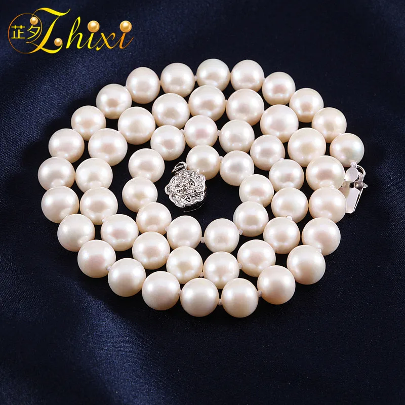 

ZHIXI Freshwater Pearl Necklace Pearl jewelry Fine Natural Stone Chokers for Woman Trendy 8-9 Near Round Wendding Party XX001