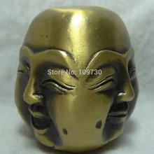 Китайский Бронзовый Буддизм XI Nu AI le 4 Уход за кожей лица счастливые Майтрейя голова статуи Будды