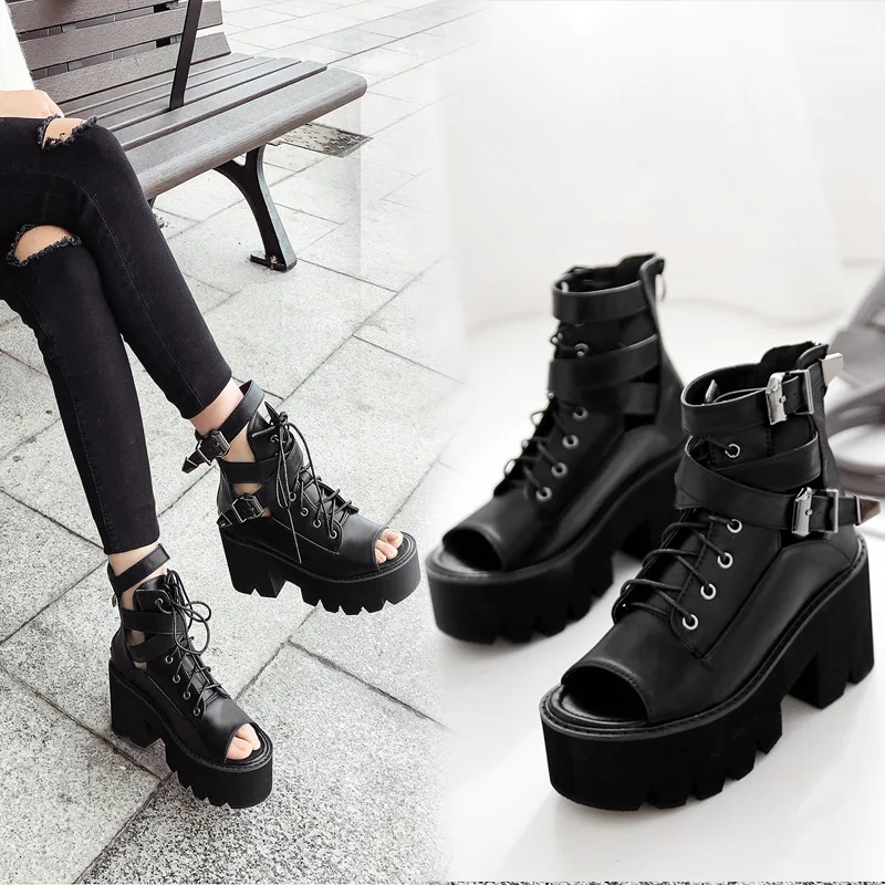 

LEOPARD LAND 2019 Spring Fish Mouth High-heeled Muffin Thick-soled Casual Platfrom Fish Toe Square Heels Sandals JXQ-3348-A1