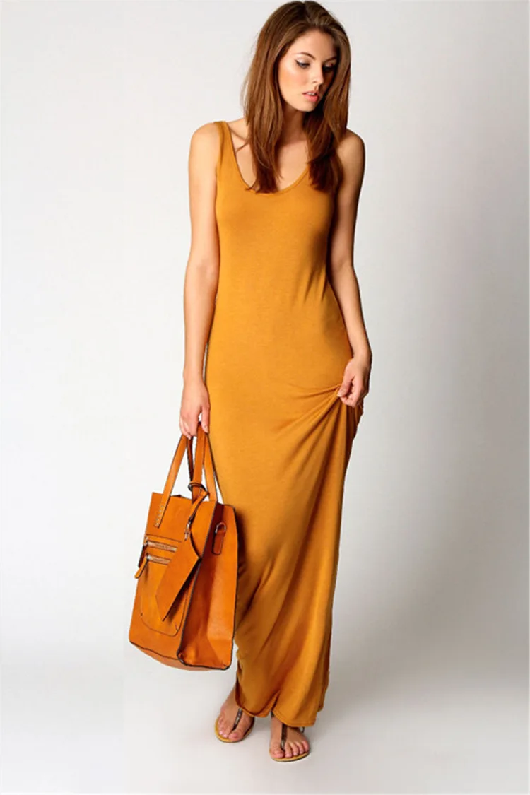 S-3XL платье на бретелях с высокой талией весна лето повседневное женское сексуальное платье с круглым вырезом без рукавов Макси платье тонкое длинное платье Vestidos - Цвет: YD1033 orange