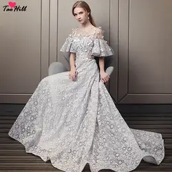 TaoHill элегантное вечернее платье 2019, женская обувь короткий рукав колокол серебро кружево платье с цветами ручной работы невесты Банкетный
