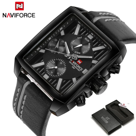 Мужские часы NAVIFORCE, люксовый бренд, мужские военные часы, модные мужские спортивные кварцевые часы, мужские деловые часы, Relogio Masculino - Цвет: Black Gray add box