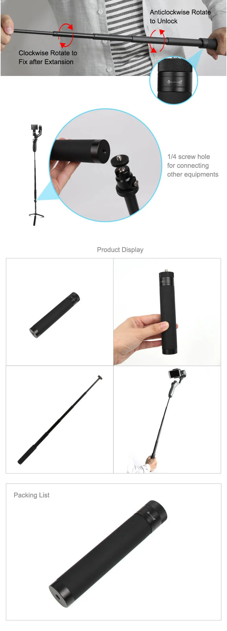 Feiyu Tech расширение Reach Pole Rod Регулируемая трубка для G6 G5 SPG DJI OSMO 2 Zhiyun Smooth 4 ручной карданный аксессуар