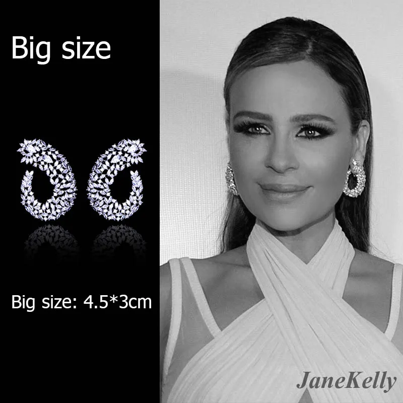 JaneKell Известный Дизайн Роскошные популярные Геометрические цветы полный Mirco проложили кубического циркония свадебные серьги Модные ювелирные изделия