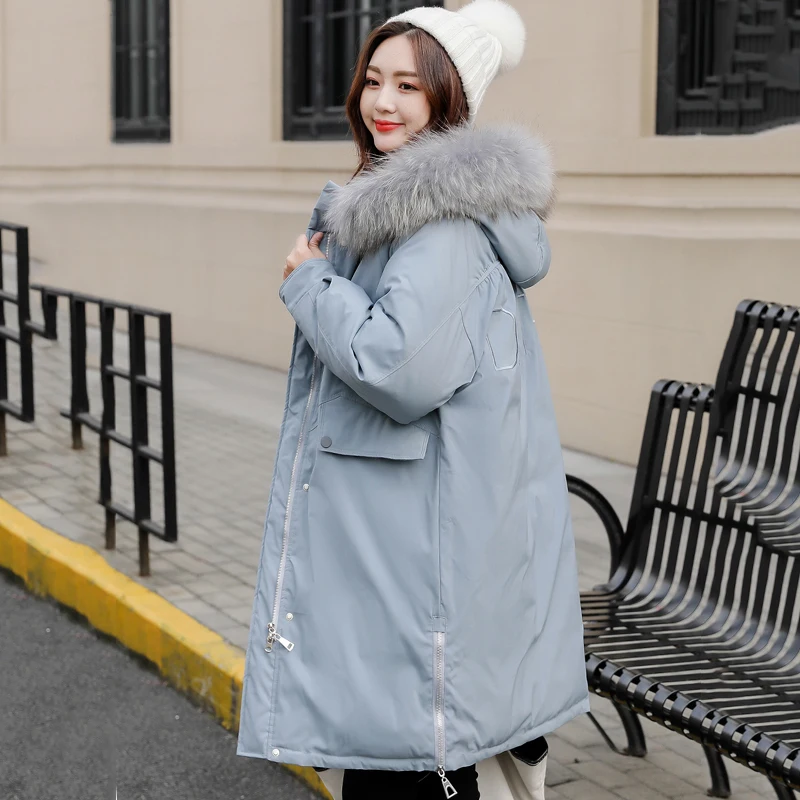

New Arrival 2019 Women Winter Long Jacket Hooded With Fur Collar Korean Style Oversized Female Coat Down Parka