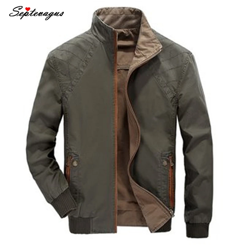 

Brand Mens Casual Reversible Stand Collar Jacket Plus Big Size Spring Autumn Cotton Coat Wind Protector Jacket Army Clothes