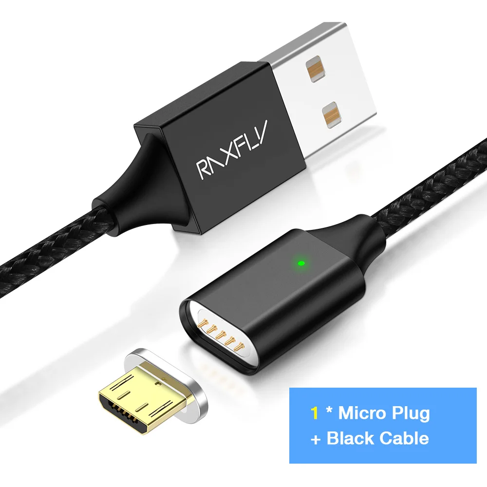 Магнитный кабель RAXFLY Micro usb type-C для huawei P20, Магнитный зарядный usb-кабель для iPhone X XS XR, usb-кабель для зарядки - Цвет: Black Micro Cable