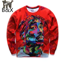 2016 Новые Люди Кофты 3D Harajuku Biggie 2Pac Тупак Американский гангстер Рэп Толстовки ТУПАК ШАКУР CREWNECK Потливость Пуловер Топы