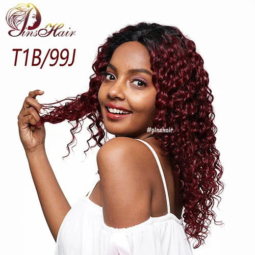 Pinshair T1B красный 99J эффектом деграде(переход от темного к глубокая волна Синтетические волосы на кружеве человеческие волосы парики предварительно вырезанные бразильские не Реми волосы парики из натуральных волос для черный Для женщин - Цвет волос: T1B 99J
