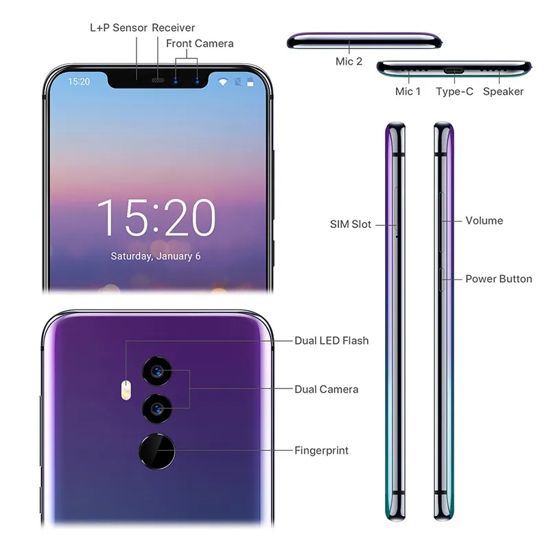 Смартфон UMIDIGI Z2 4G 6 2 ''MTK6763 Восьмиядерный 0 ГГц ГБ ОЗУ 64 Гб ПЗУ полный экран Лицо ID