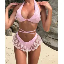 2 шт., женский кружевной бикини с высокой талией в стиле Лолиты, комплект, пляжный бюстгальтер с подкладкой, купальник, купальный костюм, костюмы, купальник