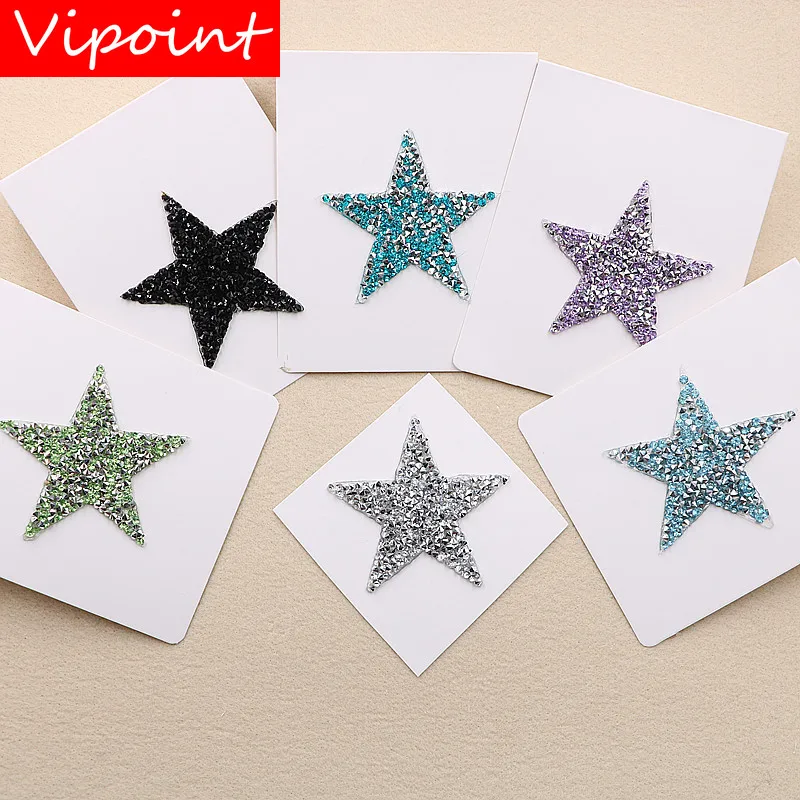 

VIPOINT embroidery diamond star patches rhinestone patches badges applique patches for clothing XW-123