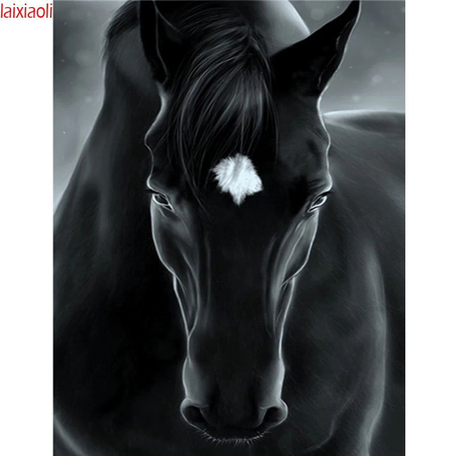 5d diy diamond painting black horse 3d picture of rhinestone diamond