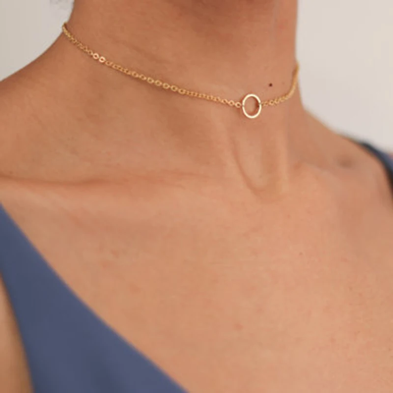 

RscvonM Vintage Charm Round Choker Collier gold Chain Jewelry Circle Necklace Pendant fashion jewelry wholesale gift new item