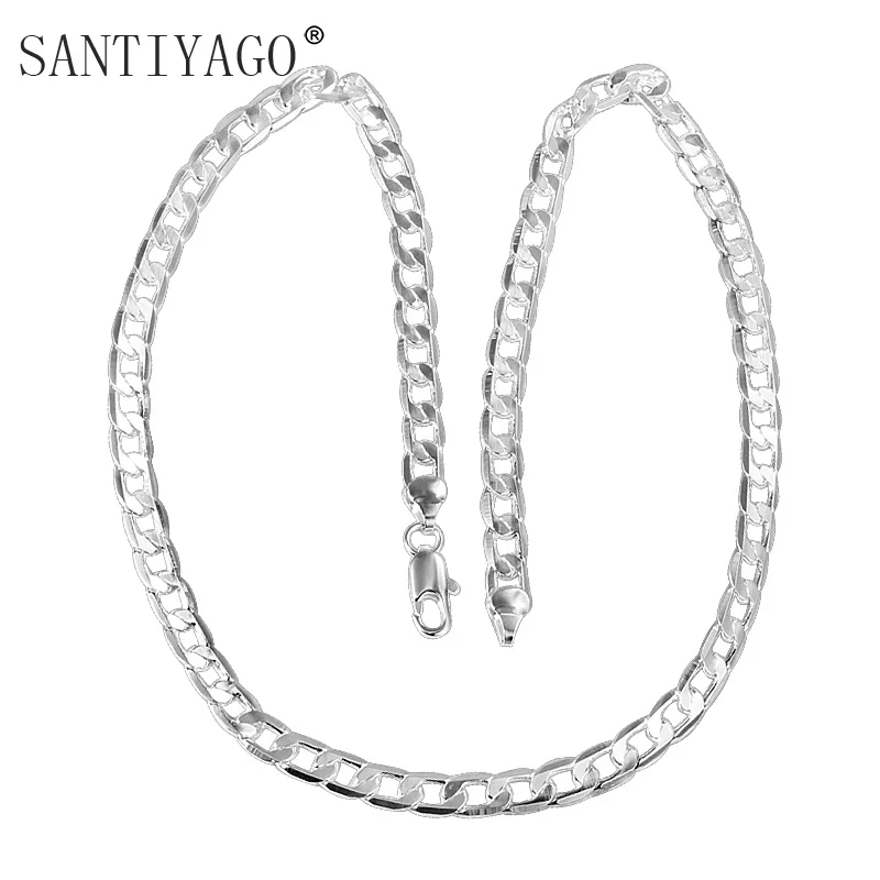 Fashion Jewelry Chains Punk Necklace Chain Flat Chain 6mm Silver Color