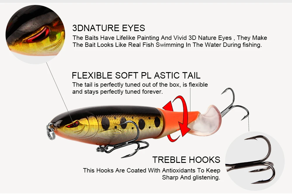 Spinpoler Whopper Popper Minnow Fishing Lure Hard Bait 10cm 13g Plopper Soft Rotating Tail Topwater Bass Sea Fishing Tackle  (4)