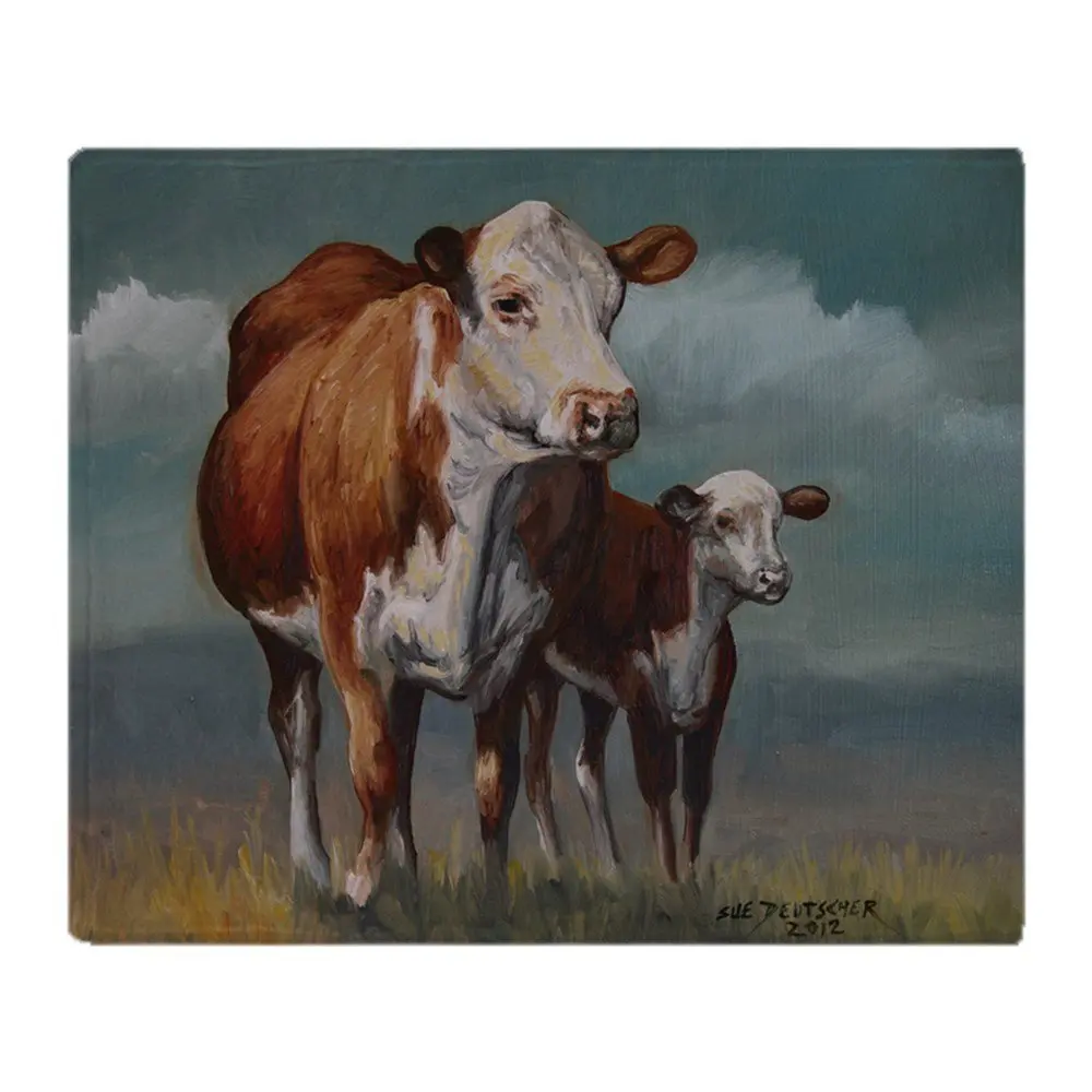 Personalized hereford cow and calf in pasture soft fleece throw blanket