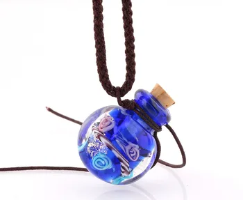 

Fashion Flower Pendant Necklace Colorful Lampwork glass Pendant Necklace Essential Oil Diffuser Round Perfume Bottle