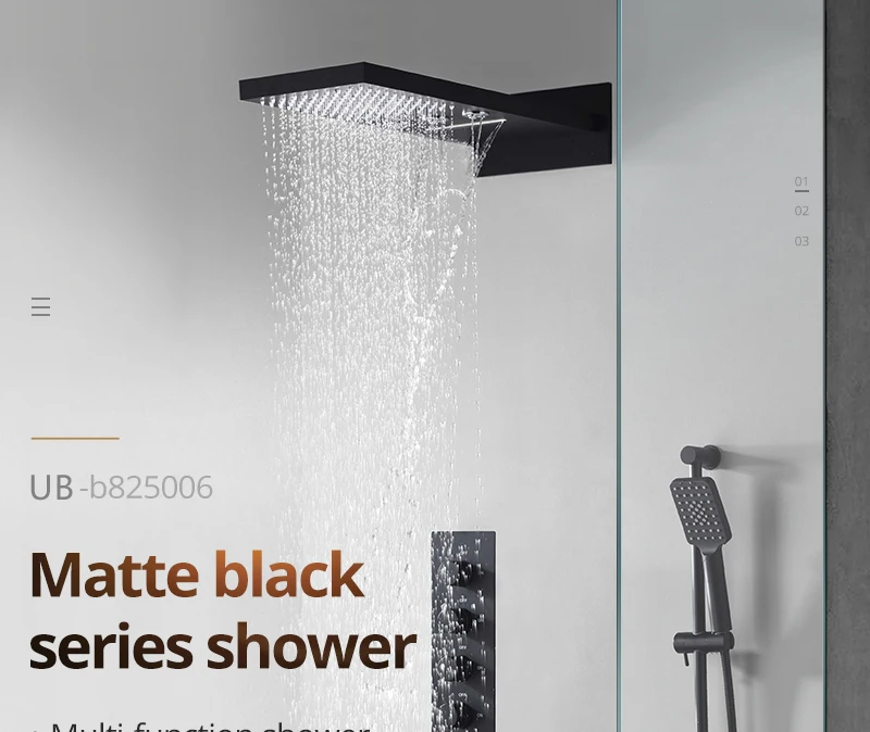 Rotating Water Led Shower Set 22 Waterfall Controller Black Shower System Massage Bath & Shower Faucets  (1)