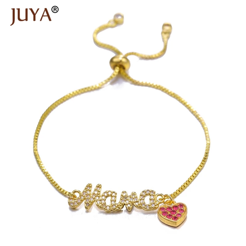 

Juya 2019 New Heart Mama Bracelet For Women Gift Cubic Zirconia Rhinestone Adjustable Chain Handmade Mom Bracelets Bangles