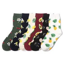 Корейские свежие носки с фруктами для женщин, носки с ананасом и авокадо с принтом, Забавные милые короткие женские хлопковые носки, 4 шт. = 2 пары