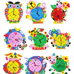 1 Set DIY 3D Handmade EVA Cartoon Animals Clock Puzzles Arts Crafts Kits Baby Educational Kids Toys for Children Birthday Gifts