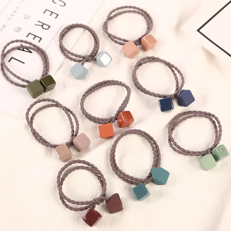 

1pc New Square Stone Elastic Rubber Hair Bands Headwear Fashion Women Girl Double Layer Hair Rope Ponytail Hair Accessories