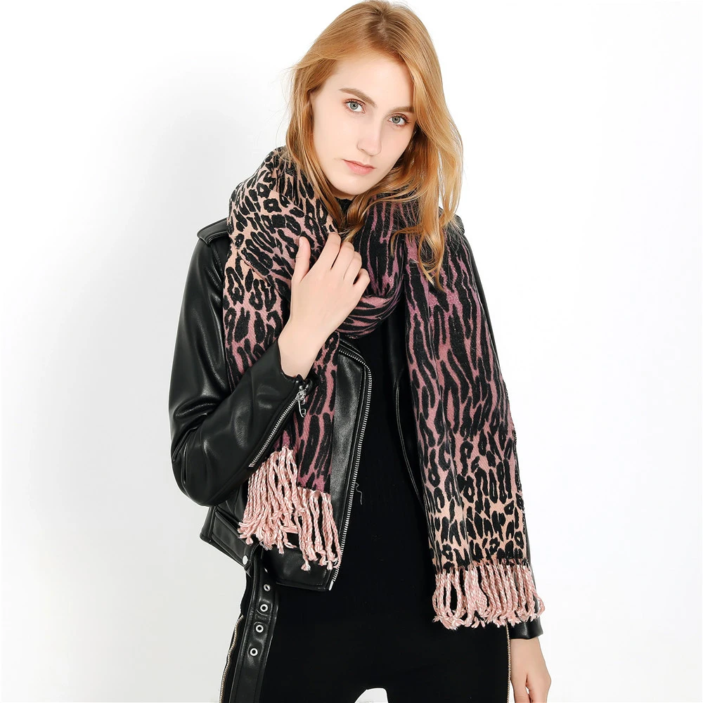 

High Quality Colorful 3D Leopard Print Shawl Winter Cashmere Scarf For Women Warm Thick Soft Knit Oversized Femal Scarves