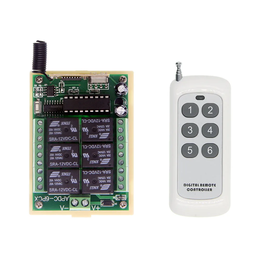 6CH DC 6V 9V 12V 24V RF Remote Control Switch 6 Functions Range 500M