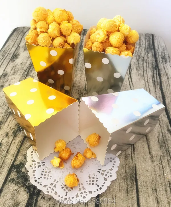 Wholesale 360pcs Foil Gold Popcorn Box Foil Silver Snack Boxes Glitter
